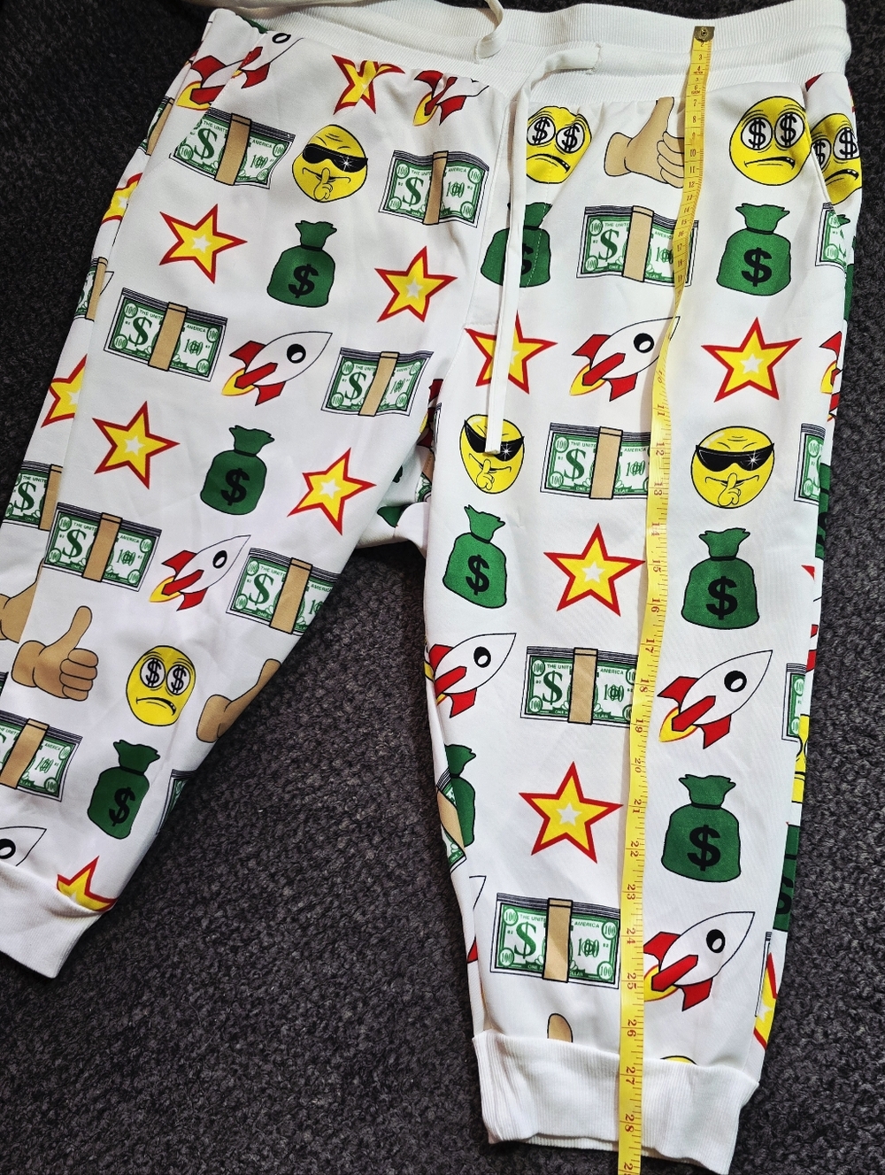 Victorious Los Angeles Emoji Money Print Long Shorts XL White Streetwear - Picture 2 of 7